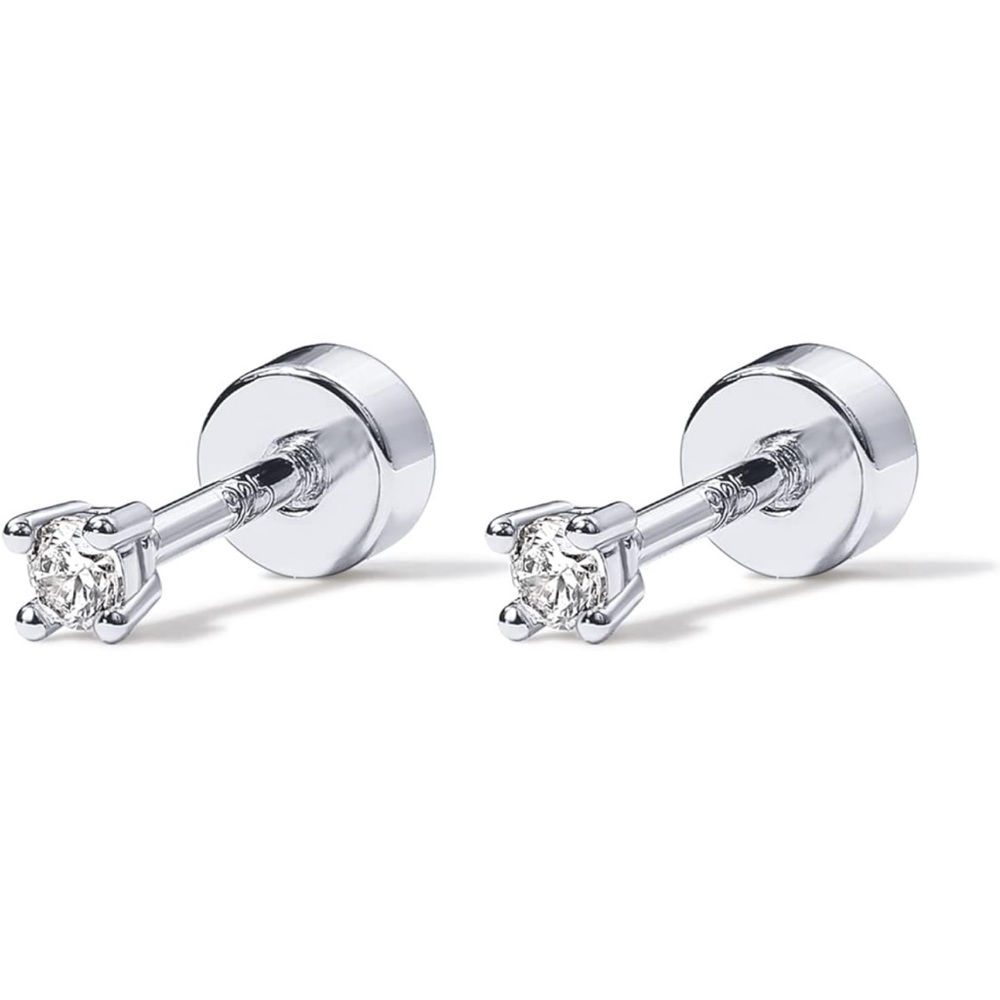 Solid 925 Sterling Silver Post Cubic Zirconia Stud - image 1